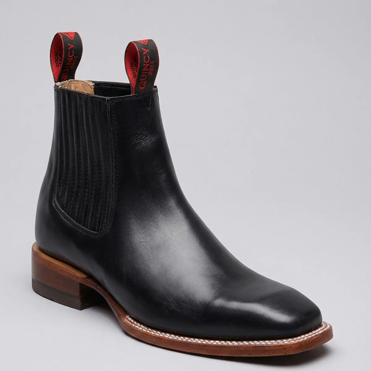 Men's Black Ankle Boots Square Toe