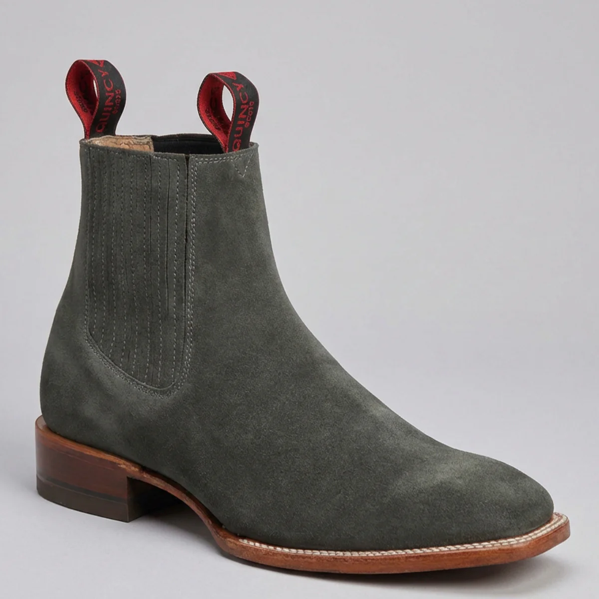 Men's Grey Suede Western Chelsea Boots Square Toe