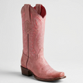 Women's Vintage Pink Cowboy Boots Semi Square Toe