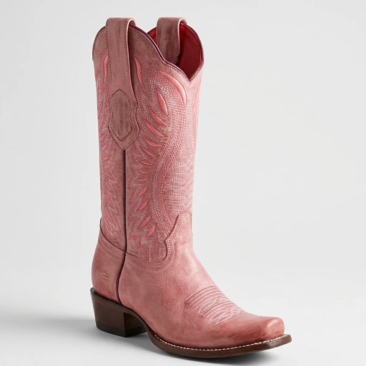Women's Vintage Pink Cowboy Boots Semi Square Toe