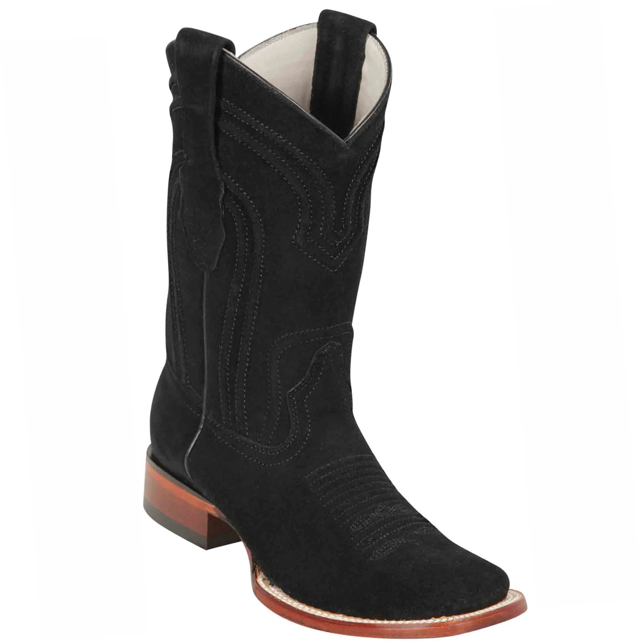 Los Altos Men's Black Suede Square Toe Cowboy Boots