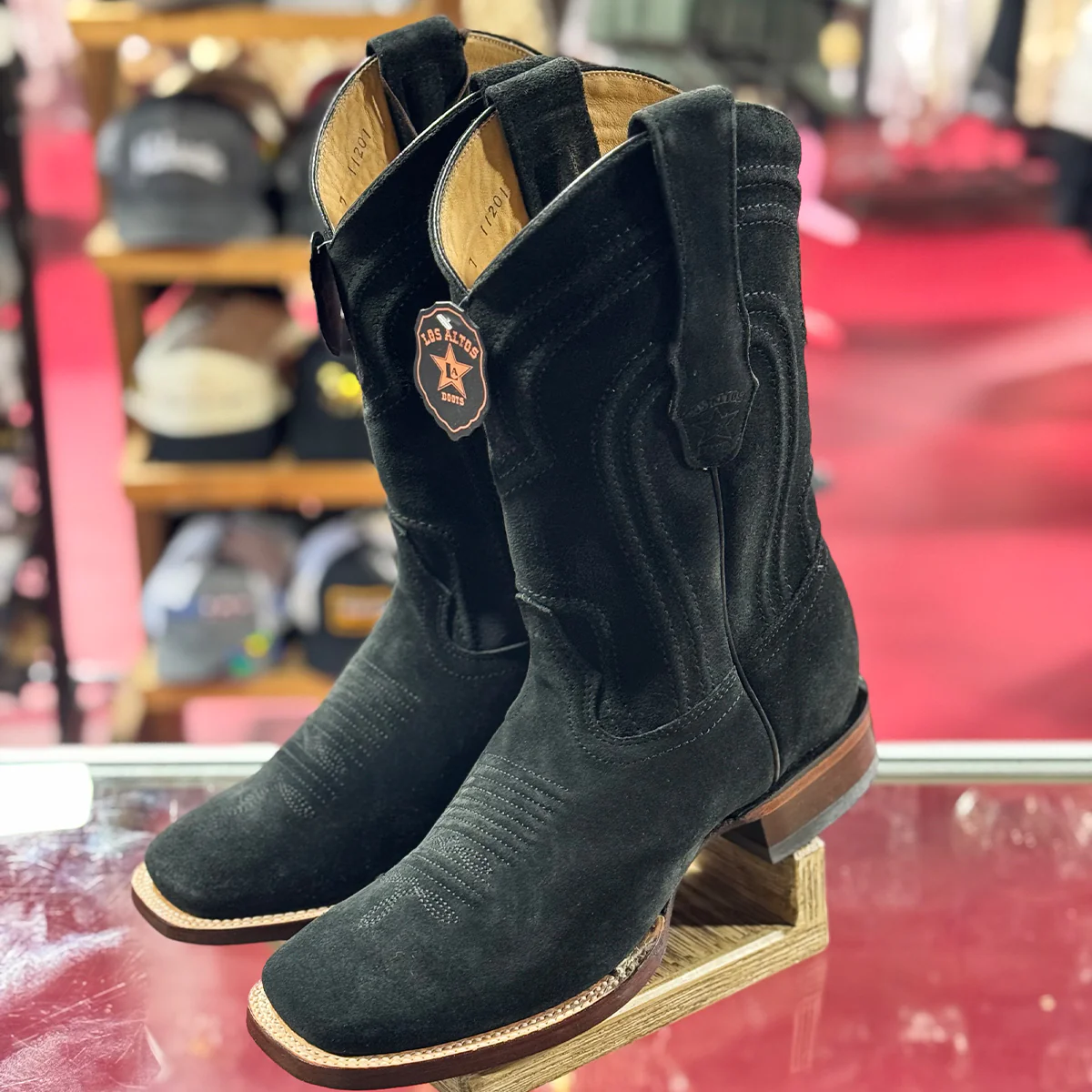 Los Altos Men's Black Suede Square Toe Cowboy Boots