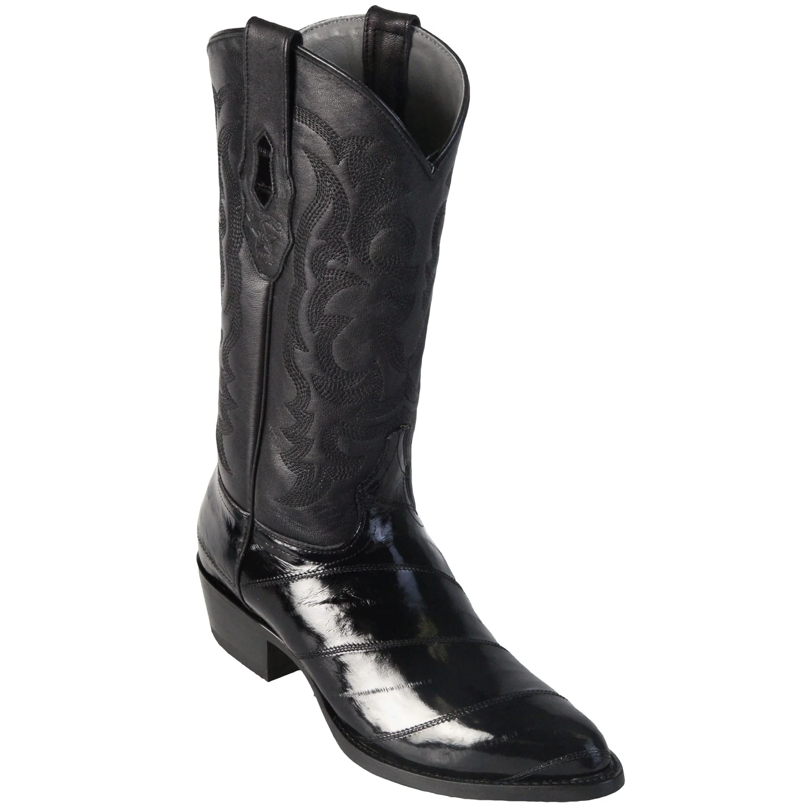 Los Altos Men's Eel Black R-Toe Cowboy Boots 650805