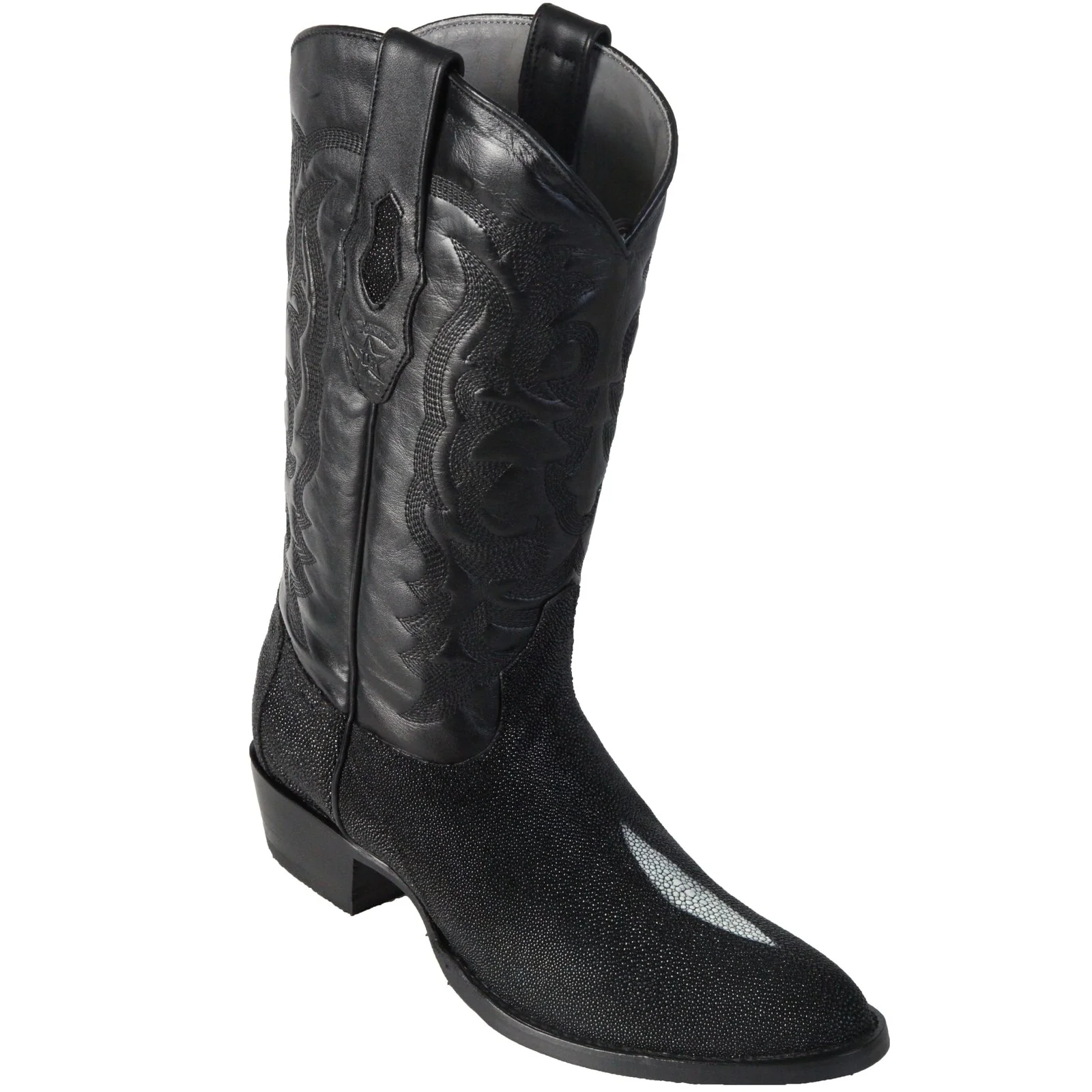 Los Altos Single Stone Stingray R-Toe Black Cowboy Boots 651205