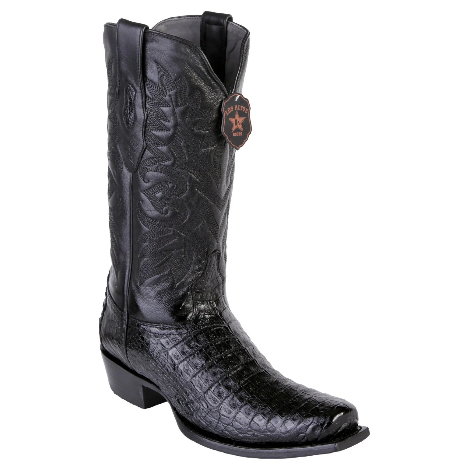 Los Altos Men's Black Caiman Belly Cowboy Boots 7-Toe 588205