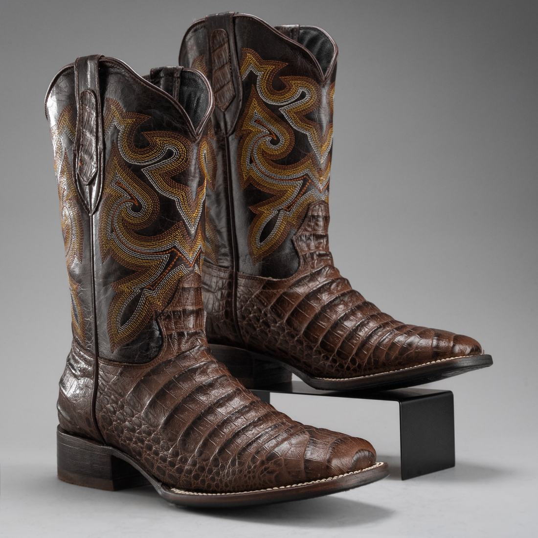 Men's Caiman Square Toe Cowboy Boots and Belt Combo
