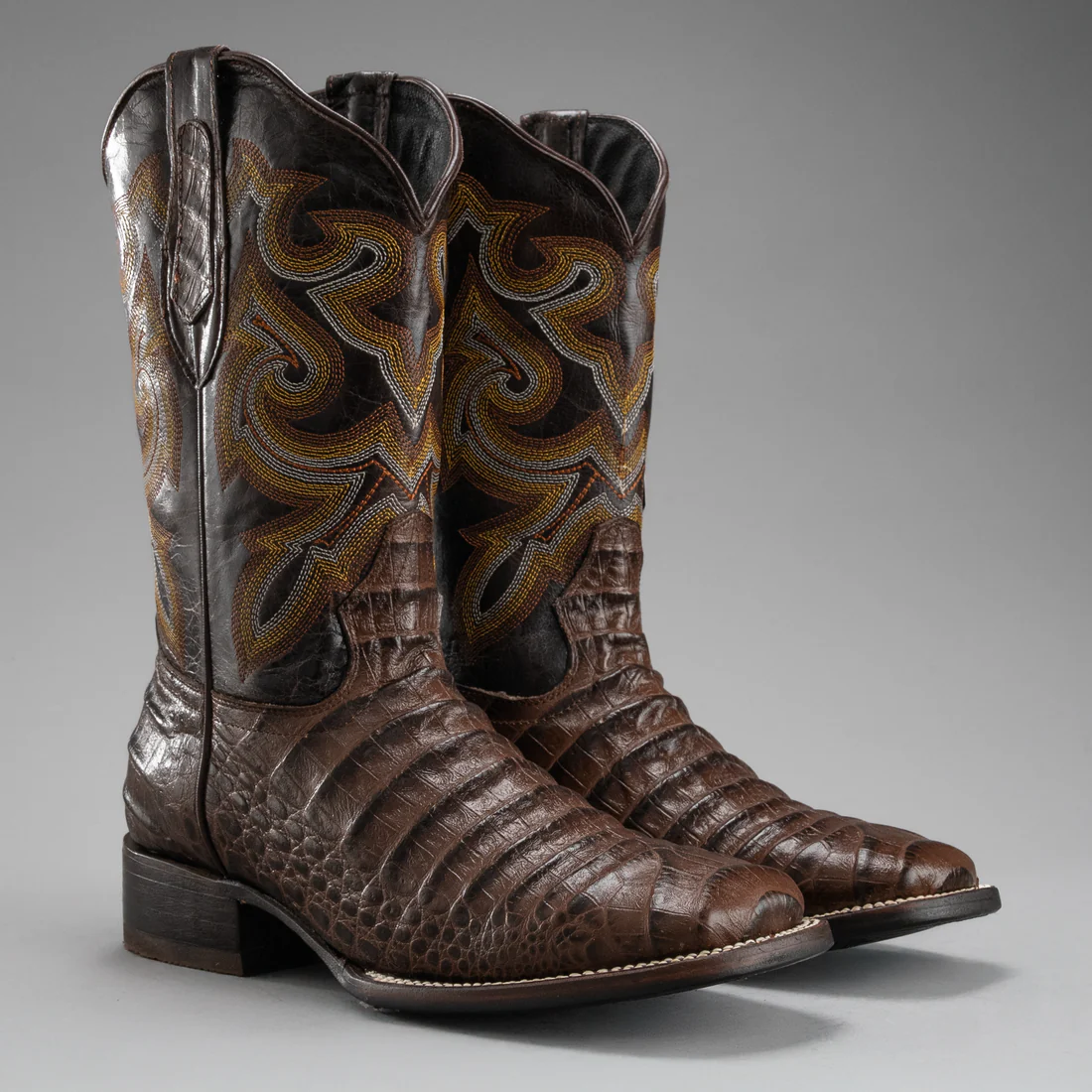 Men's Caiman Square Toe Cowboy Boots and Belt Combo