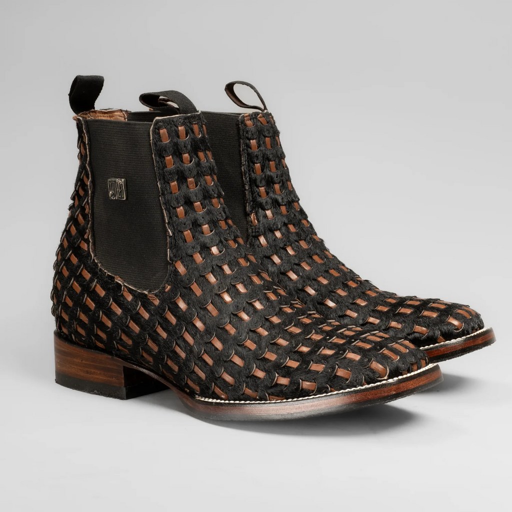 Men's Braided Leather and Hair Tribute Square Toe Ankle Boot