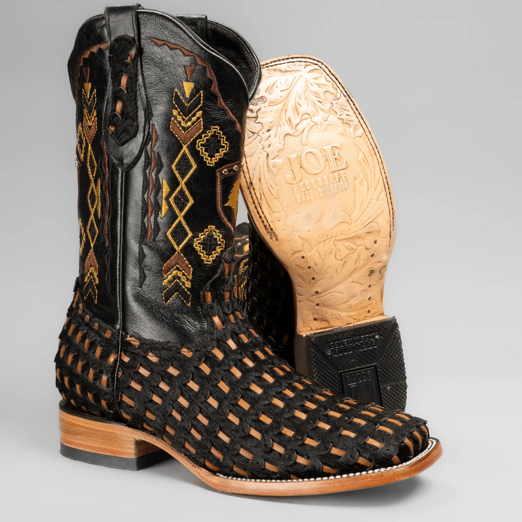 Men's Braided Leather and Hair Tribute Square Toe Boot
