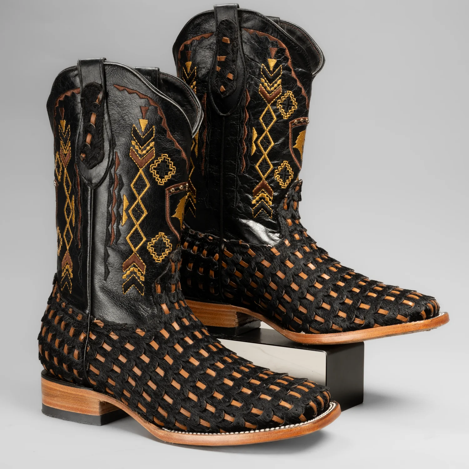 Men's Braided Leather and Hair Tribute Square Toe Boot