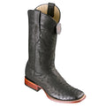 Los Altos Men's Ostrich Wide Square Boots - Black Greasy Finish
