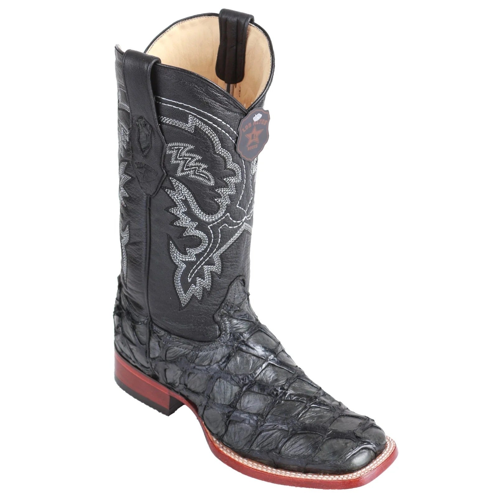 Los Altos Men's Pirarucu Fish Grey Glossy Square Toe Boots