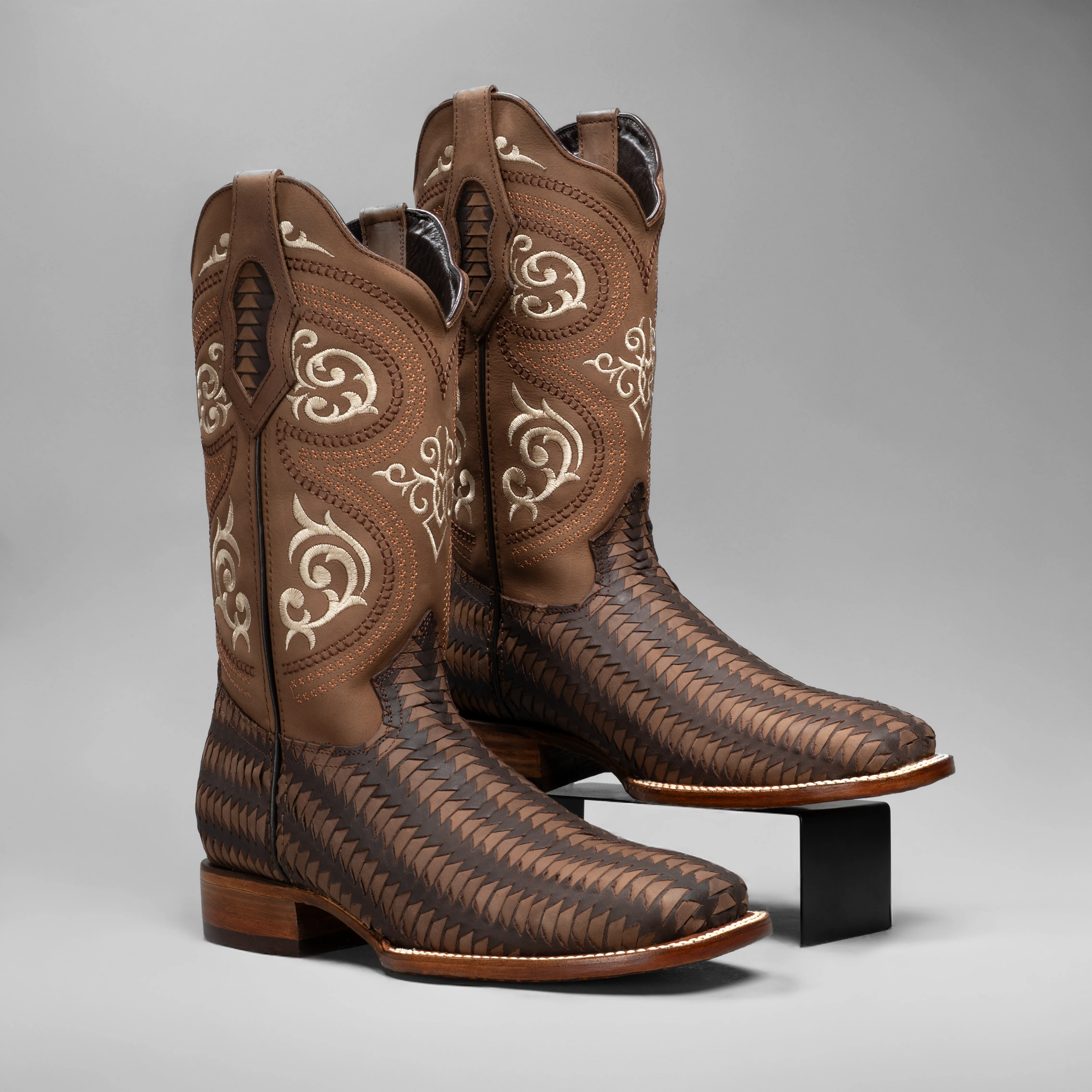 Men's Braided Square Toe Cowboy Boots and Belt Combo