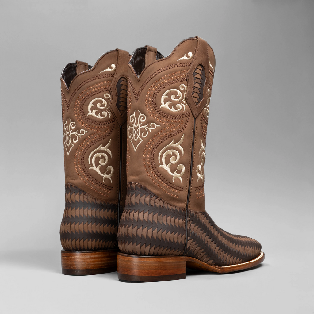 Men's Braided Square Toe Cowboy Boots and Belt Combo