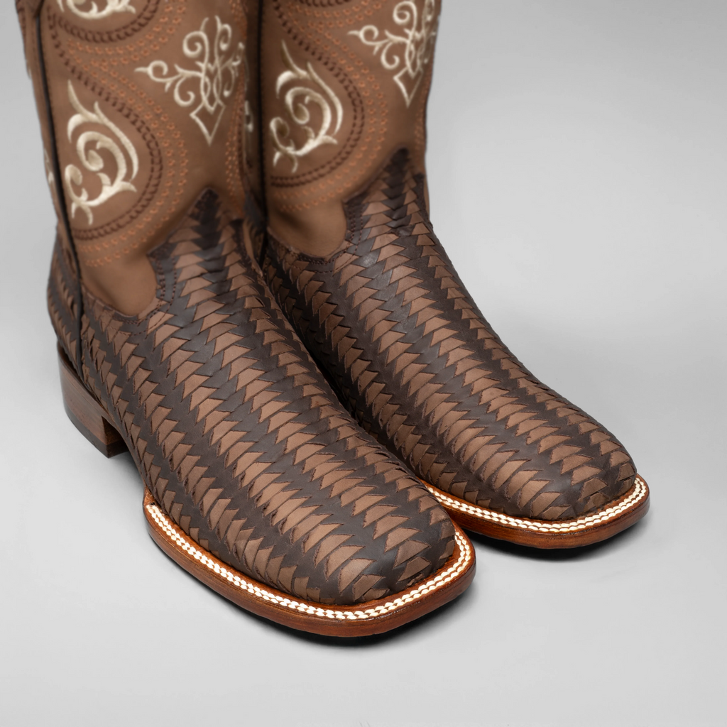 Men's Braided Square Toe Cowboy Boots and Belt Combo