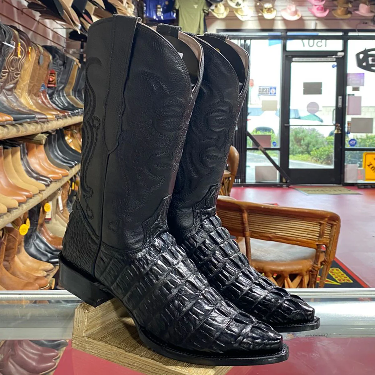 Black Alligator Print Cowboy Boots Snip Toe