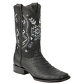 Black Snakeskin Print Square Toe Boots