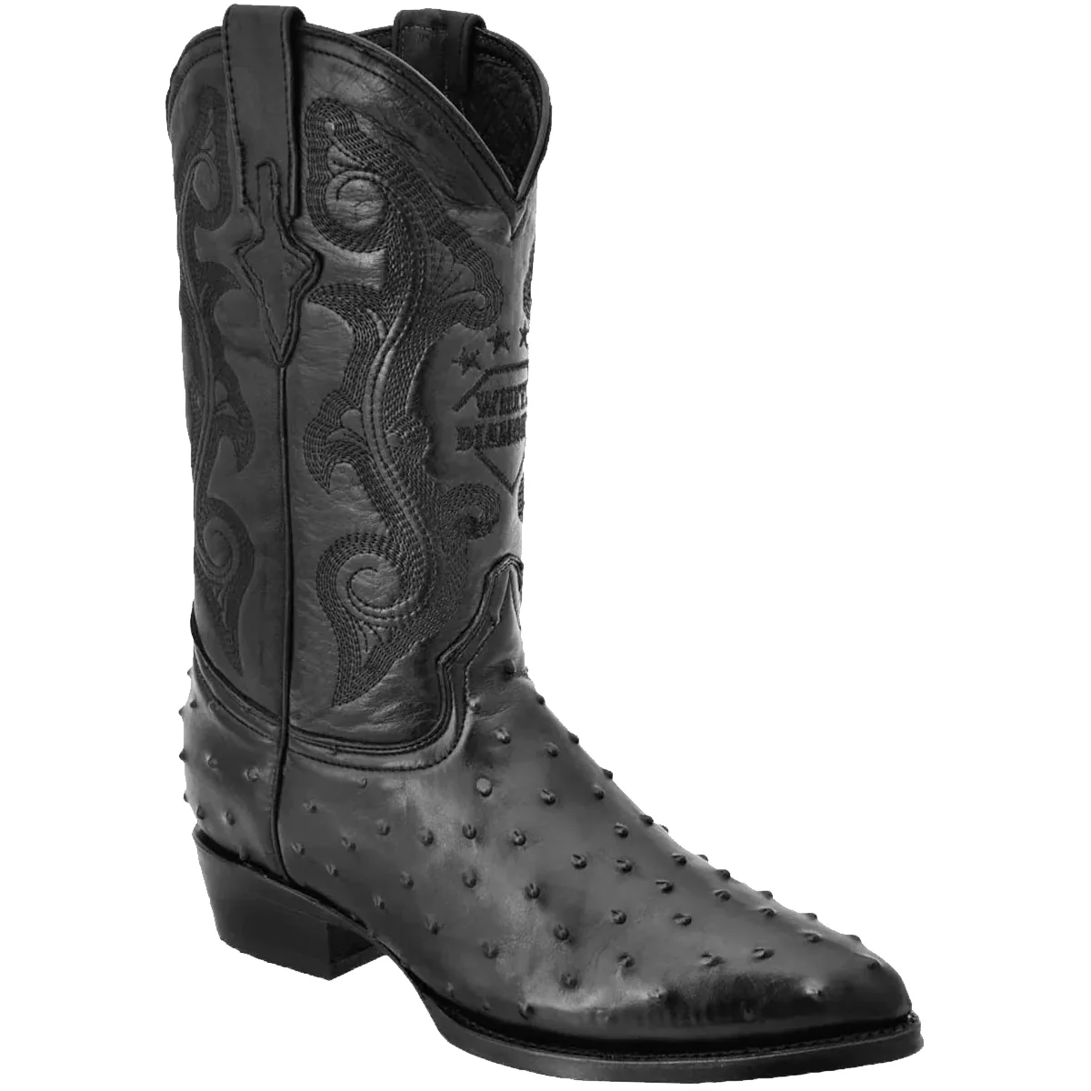 Black Ostrich Print Western Boot J-Toe