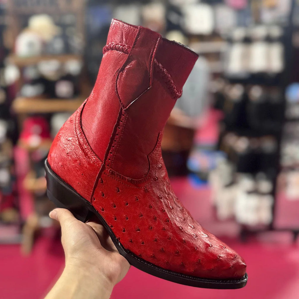 Red Ostrich Boots Low Ankle