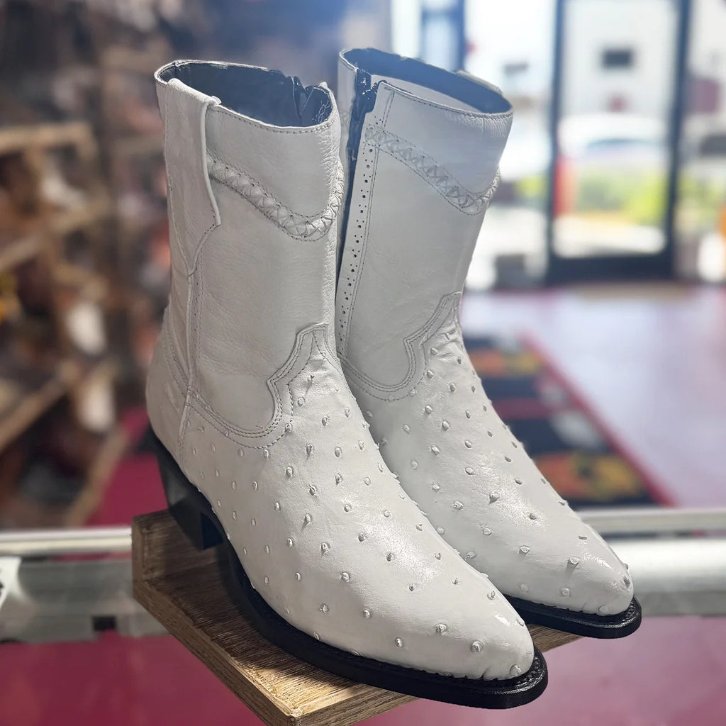 White Ostrich Boots Low Ankle