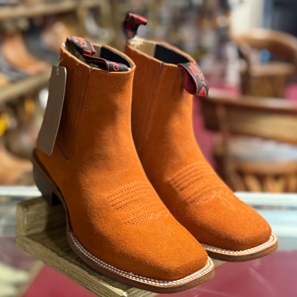 Orange Booties Square Toe