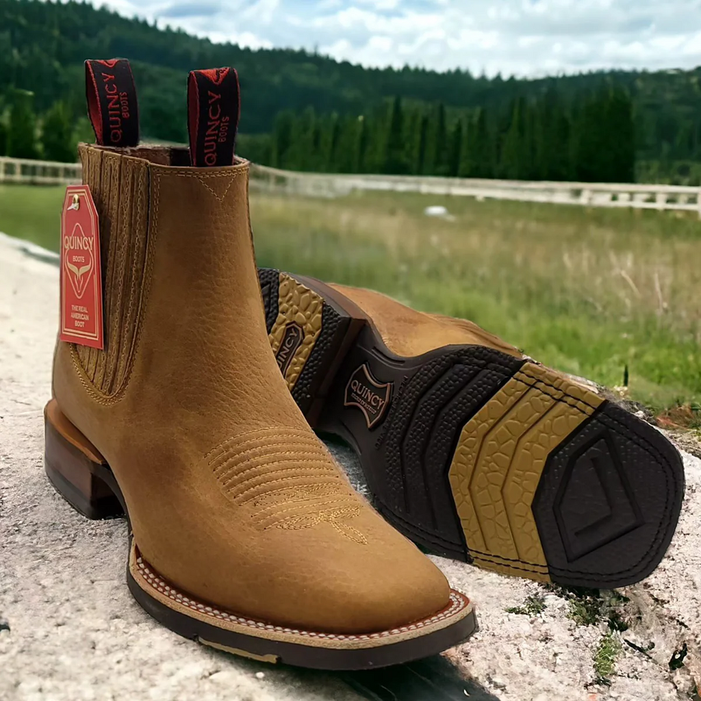 Tan Short Cowboy Boots Square Toe