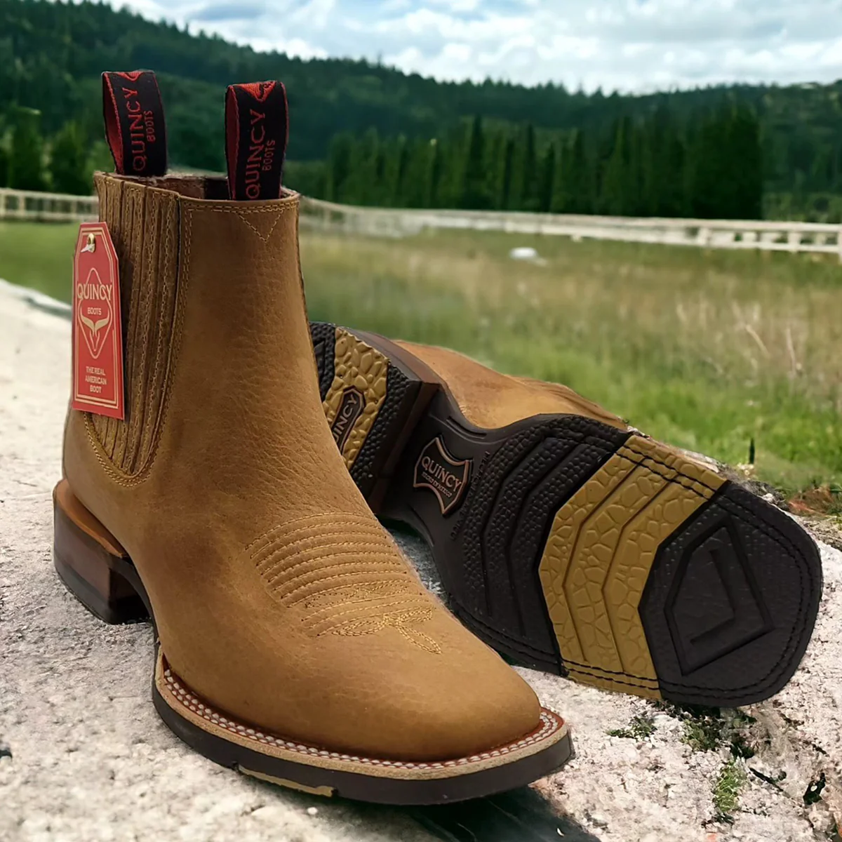 Tan Short Cowboy Boots Square Toe