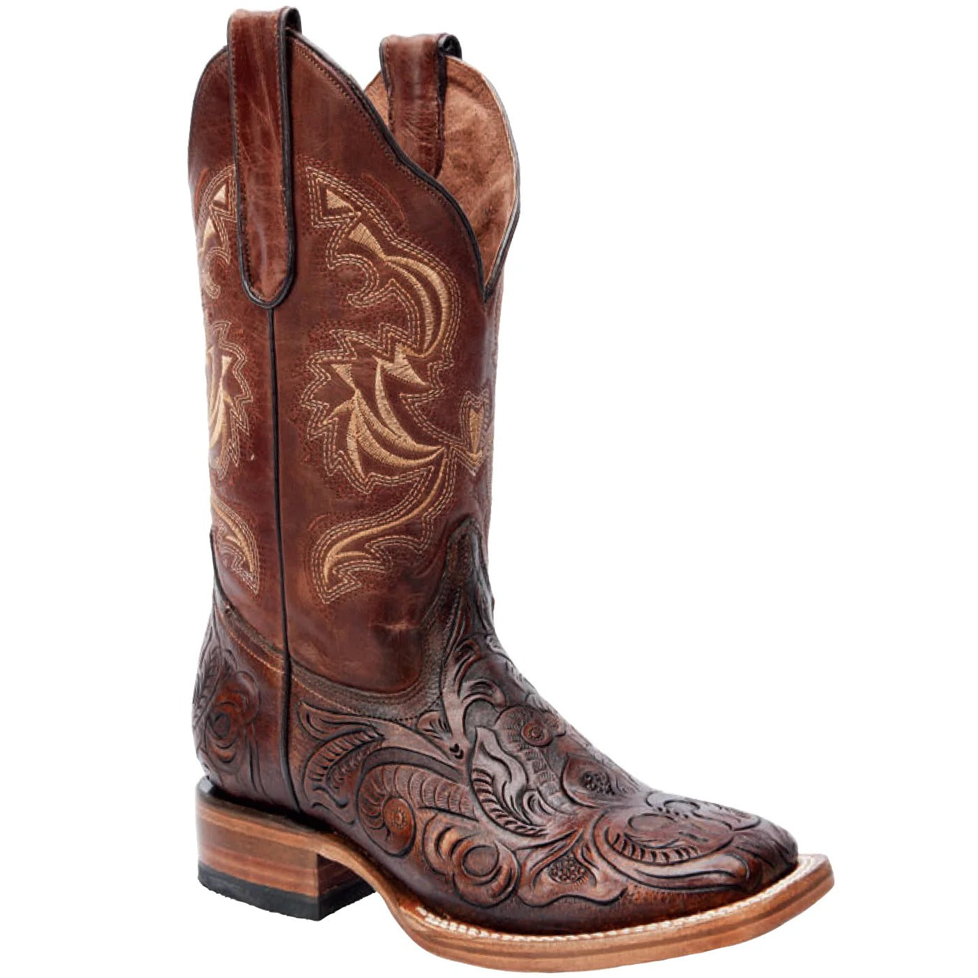 Tooled Leather Boots Women's Square Toe