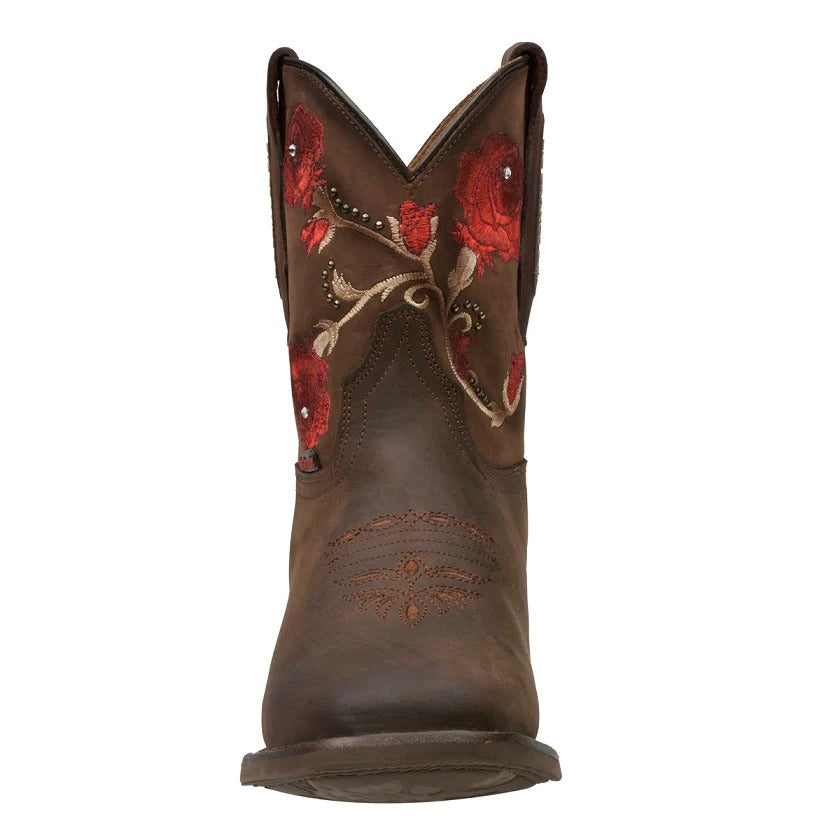 Women's Leather Ankle Boots Floral Embroidered - Square Toe Martina