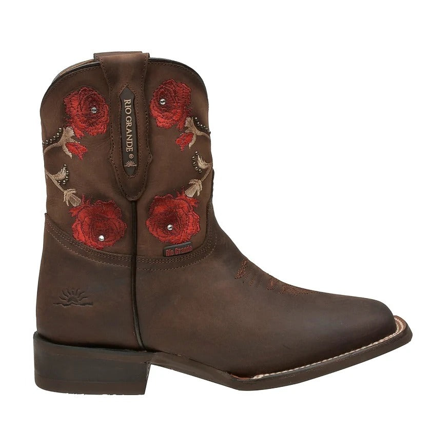 Women's Leather Ankle Boots Floral Embroidered - Square Toe Martina
