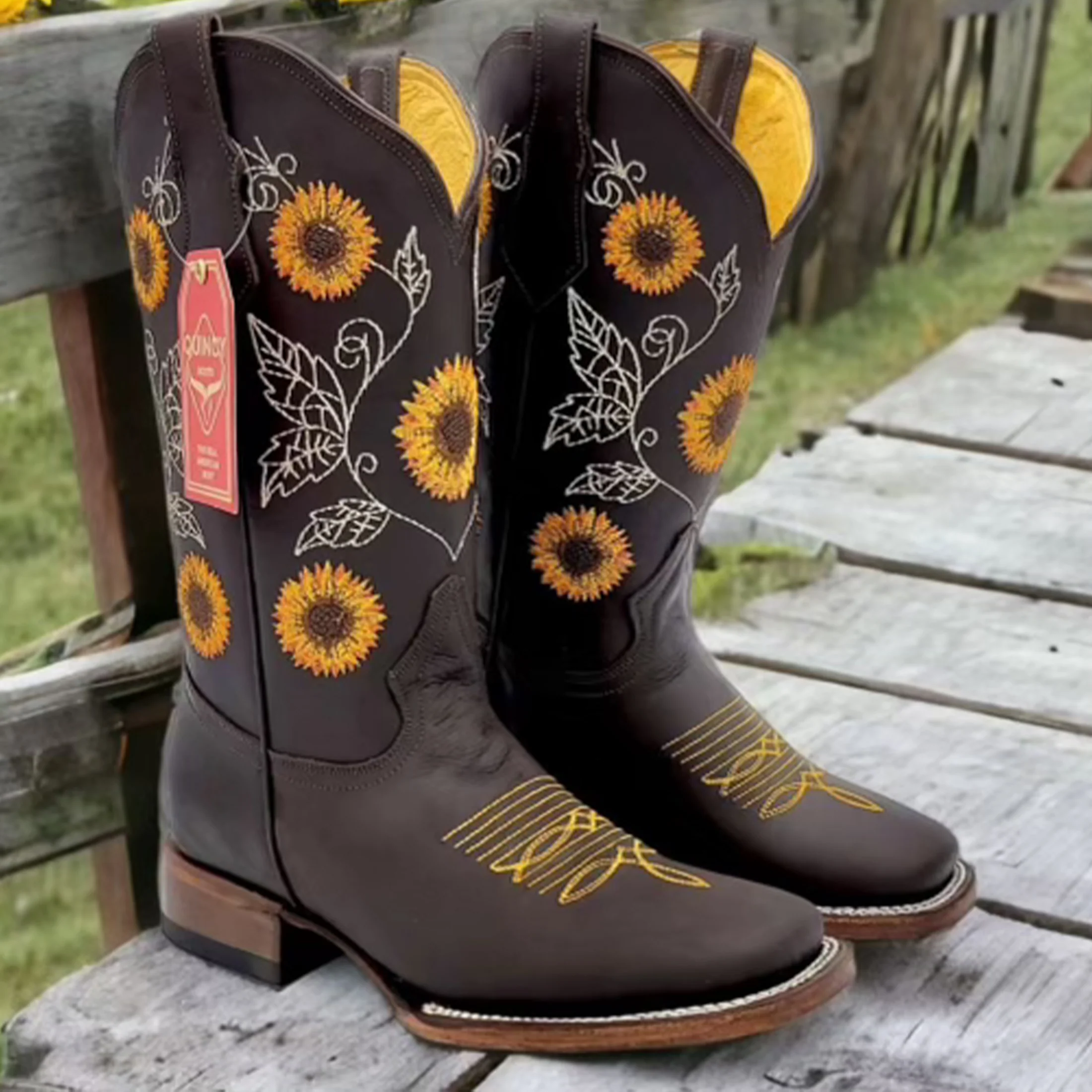 Women's Sunflower Cowboy Boots Square Toe