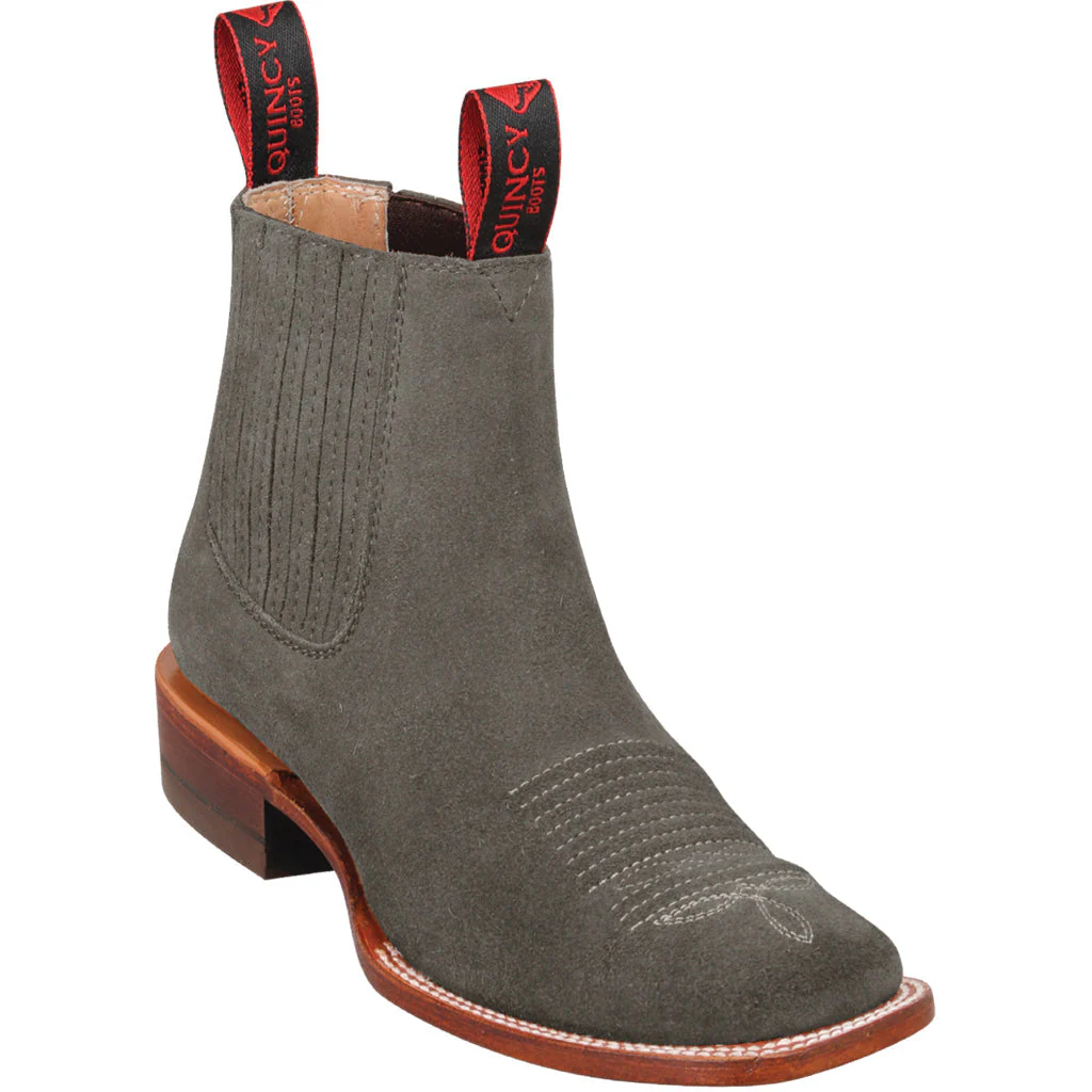 Grey Suede Booties Square Toe