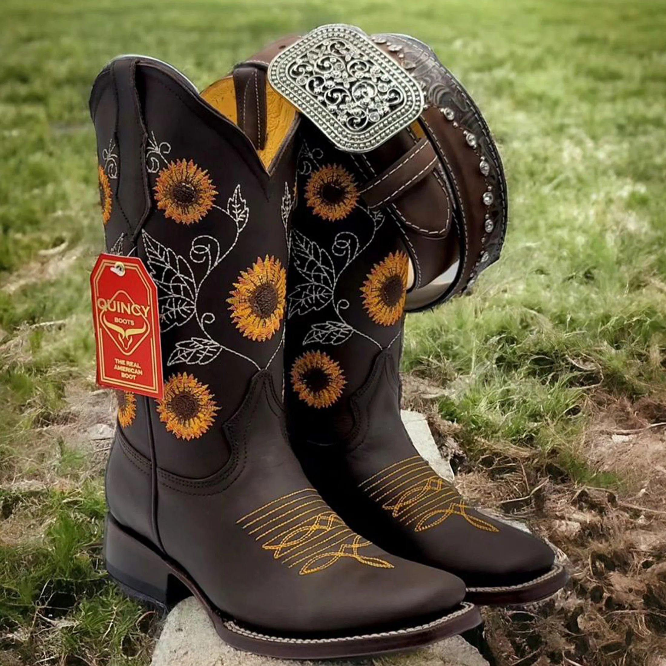Women's Sunflower Cowboy Boots Square Toe