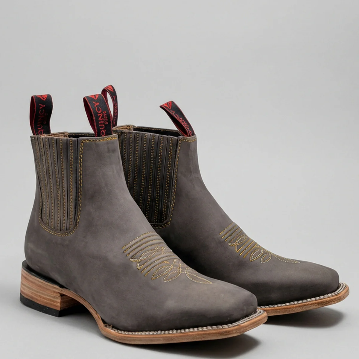 Grey Short Cowboy Boots Square Toe