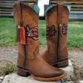 Honey Flowered Cowgirl Boots Square Toe
