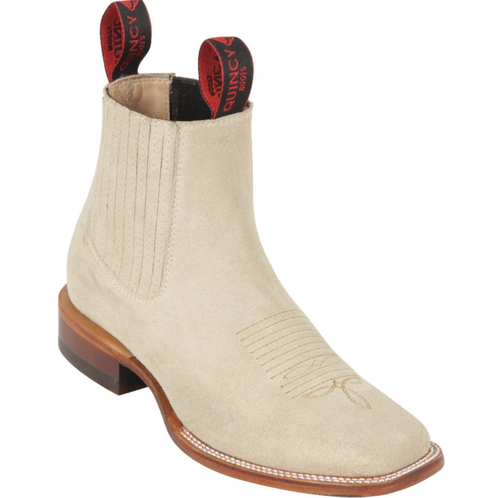Women's Suede Charro Boot Bone Square Toe