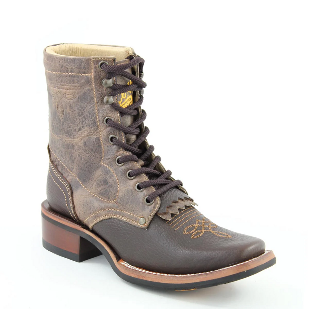 Lace Up Cowgirl Boots Square Toe