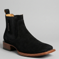 Men's Black Suede Chelsea Western Boots Square Toe