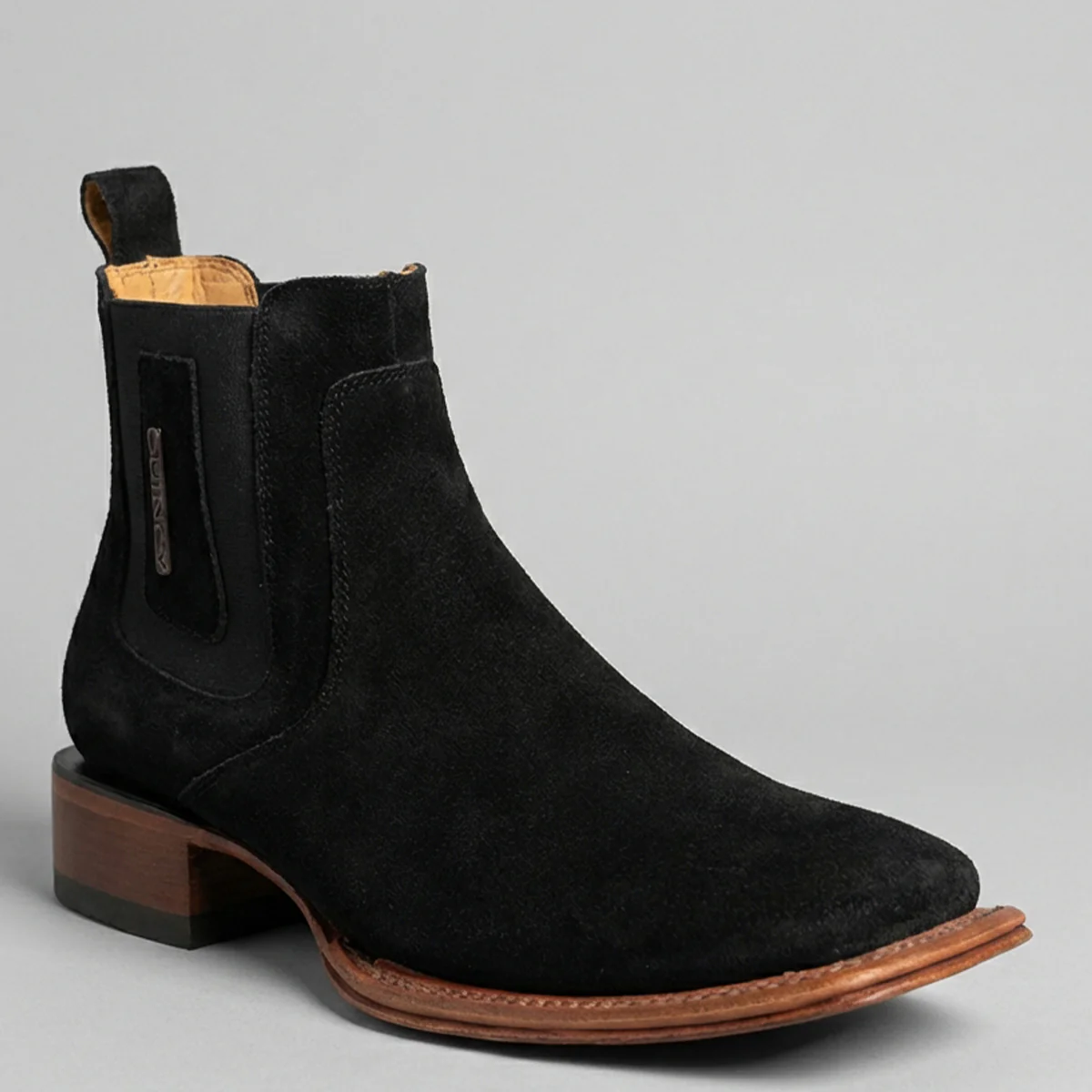 Men's Black Suede Chelsea Western Boots Square Toe