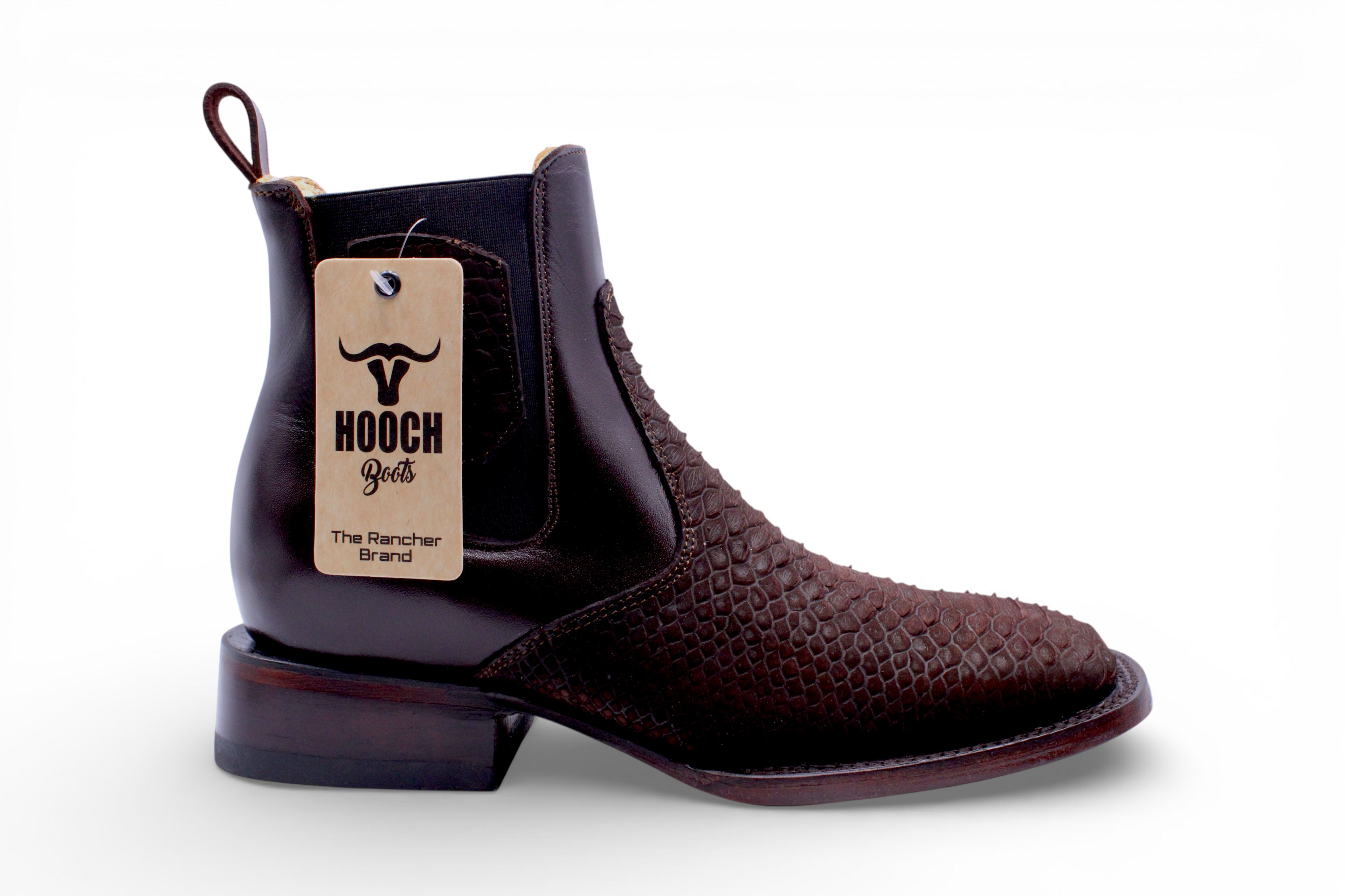 Mens Python Print Botin Chocolate – Genuine Leather Square Toe H426394