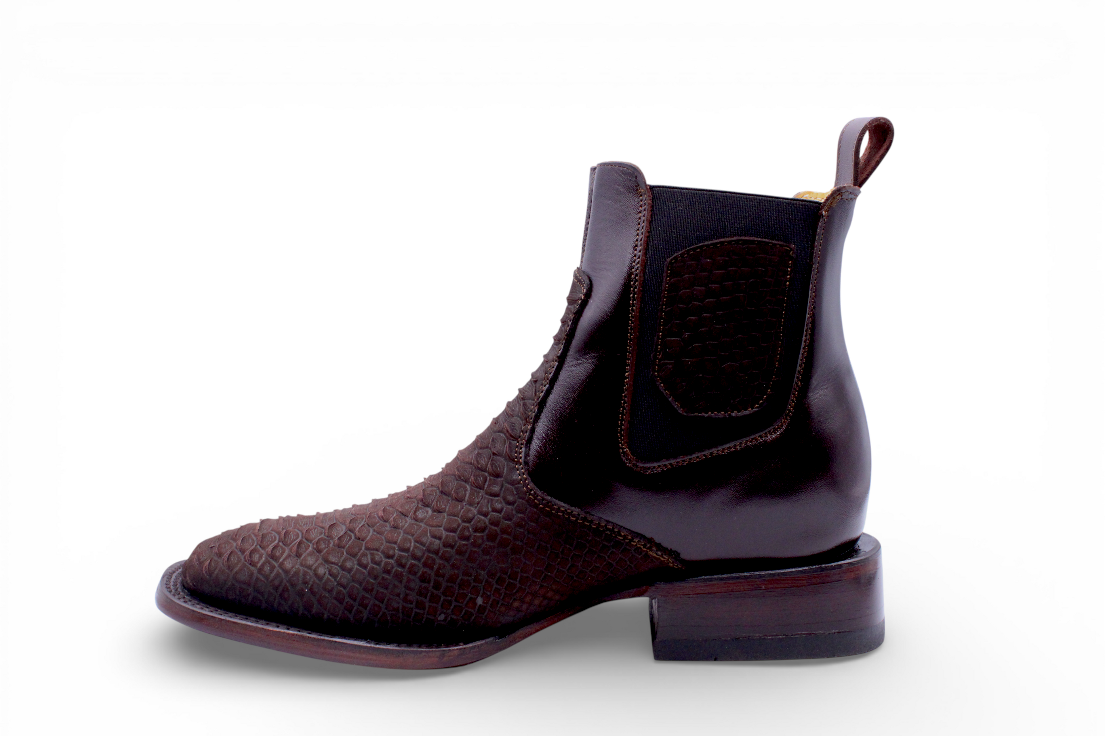 Mens Python Print Botin Chocolate – Genuine Leather Square Toe H426394